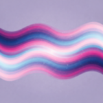 Abstract glowing waves in a soft, ethereal style, incorporating the pink, white, and blue tones of the transgender pride flag with deep purple accents.