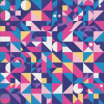 A complex geometric mosaic of triangles and circles in a Bauhaus style, using a vibrant palette of magenta, cyan, yellow, and royal blue to represent diverse relationship structures.